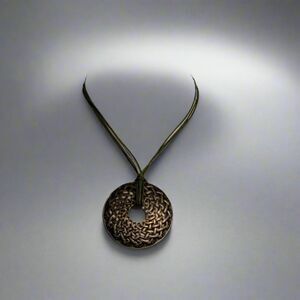 Lia Sophia Green Rope Choker Necklace – Silver Tone Woven Medallion Pendant